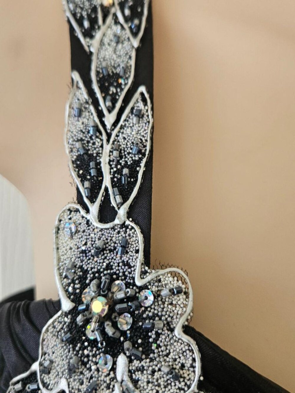 Janique by Kourosh Black Satin Beaded Cocktail Dress, New with Tags - Picture 4 of 8